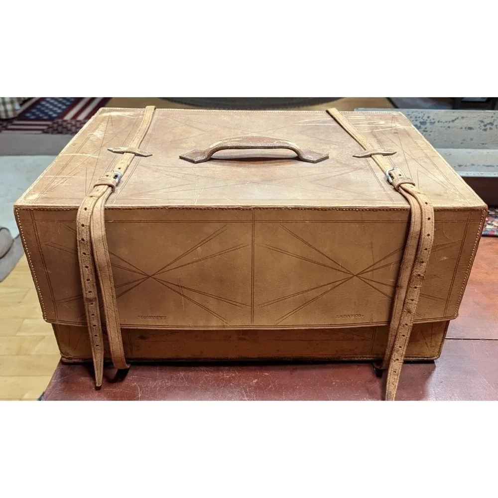 Vintage Leather Decorative Luggage Travel Decor Box Storage w Straps J.A.Rasico